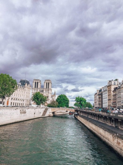 Katedra Notre Dame widoczna z mostu Saint Michel